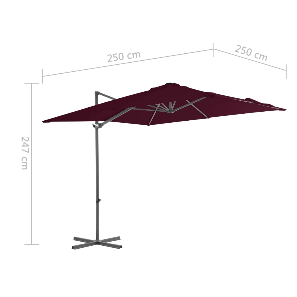 Ombrellone a Sbalzo con Palo in Acciaio 250x250 cm Bordeaux | homemem39