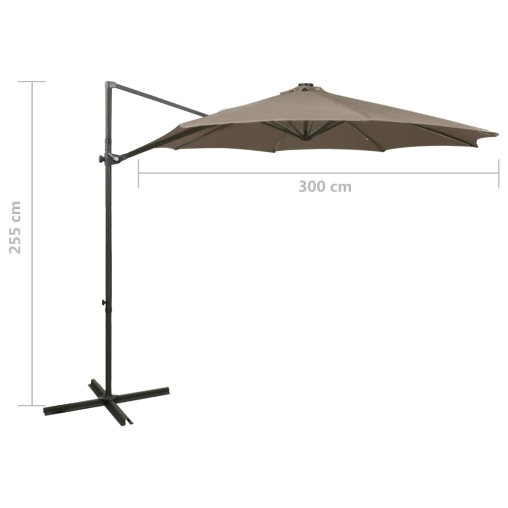 Ombrellone a Sbalzo con Palo e Luci a LED Tortora 300 cm | homemem39