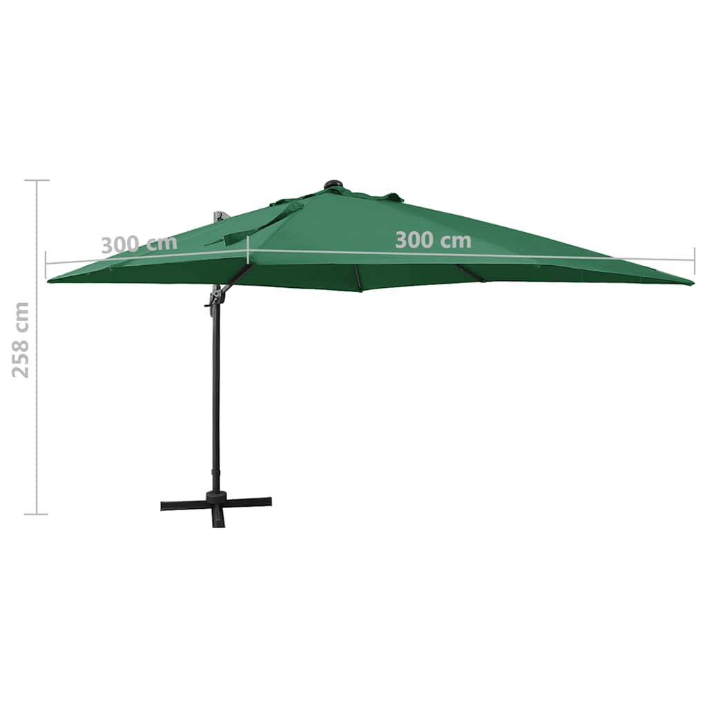Ombrellone a Sbalzo con Palo e Luci a LED Verde 300 cm | homemem39