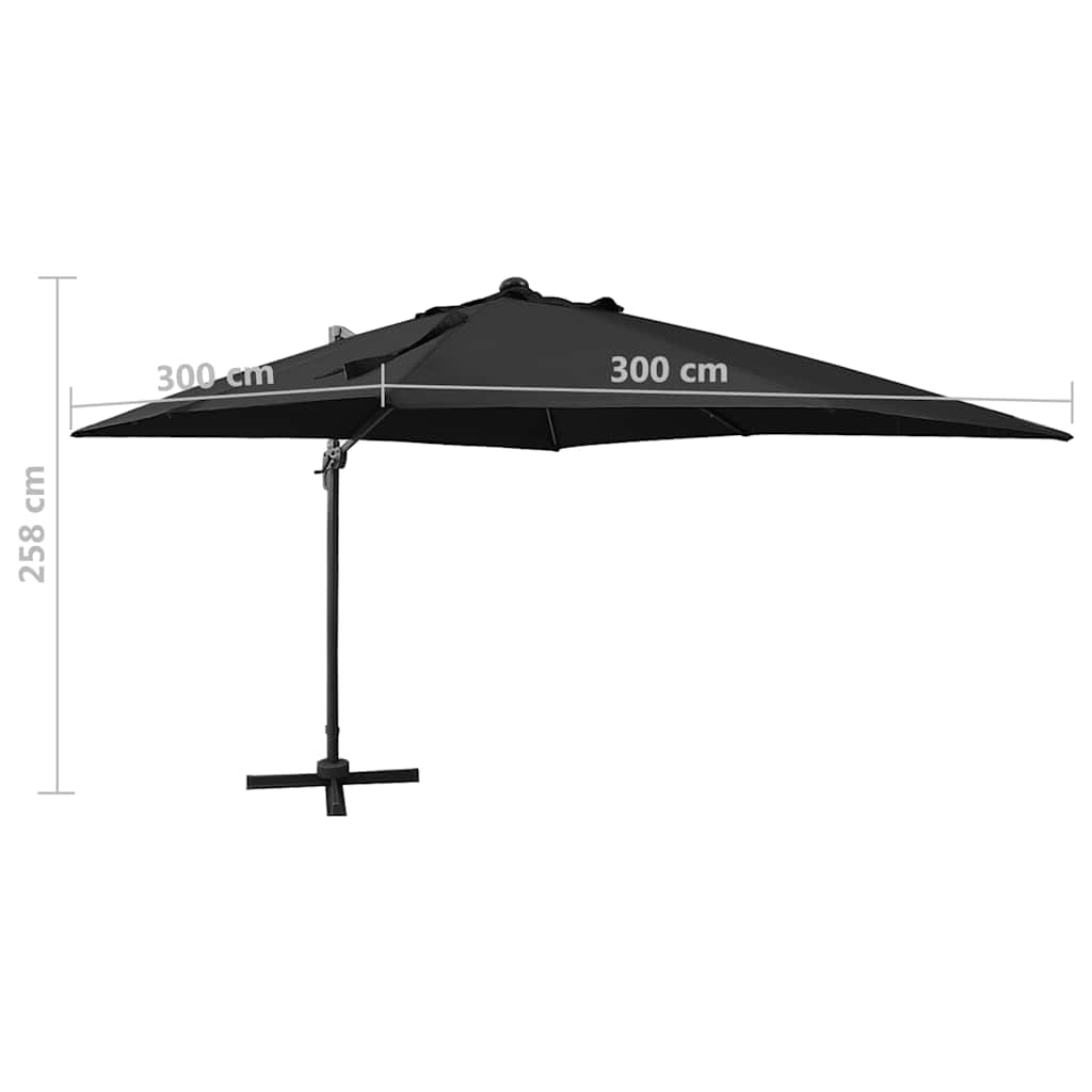 Ombrellone a Sbalzo con Palo e Luci a LED Nero 300 cm | homemem39