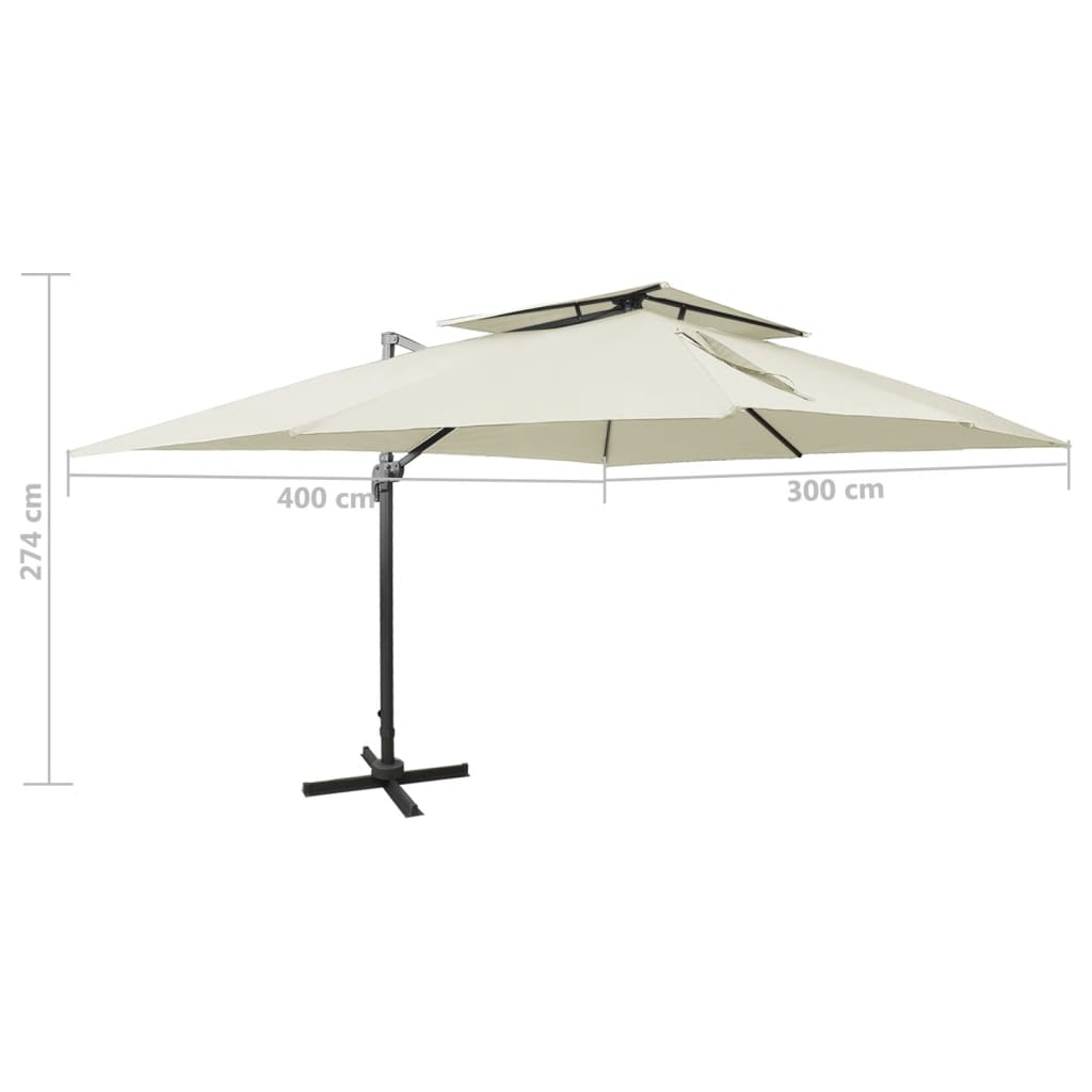 Ombrellone da giardino a sbalzo con doppia cima Sabbia 400x300 cm