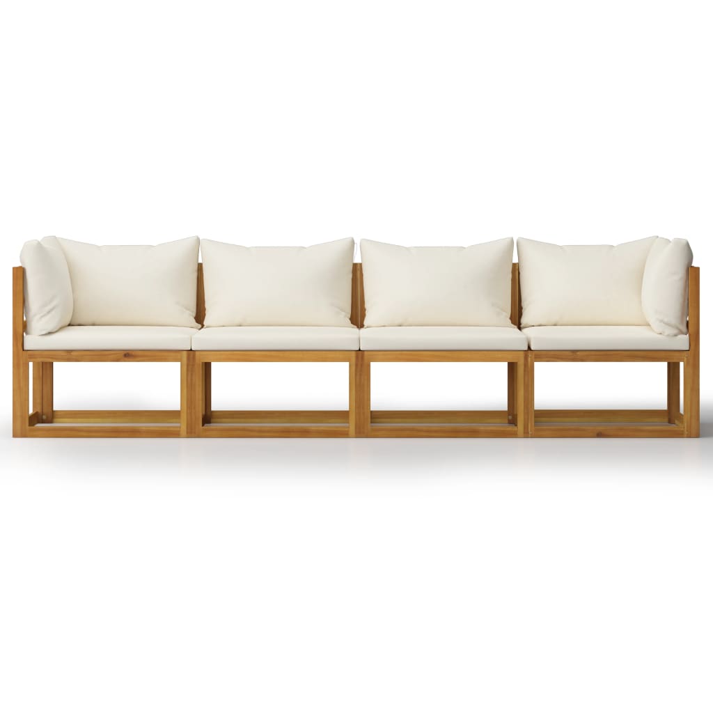 Divano da Giardino a 4 Posti con Cuscino Crema Massello Acacia - homemem39