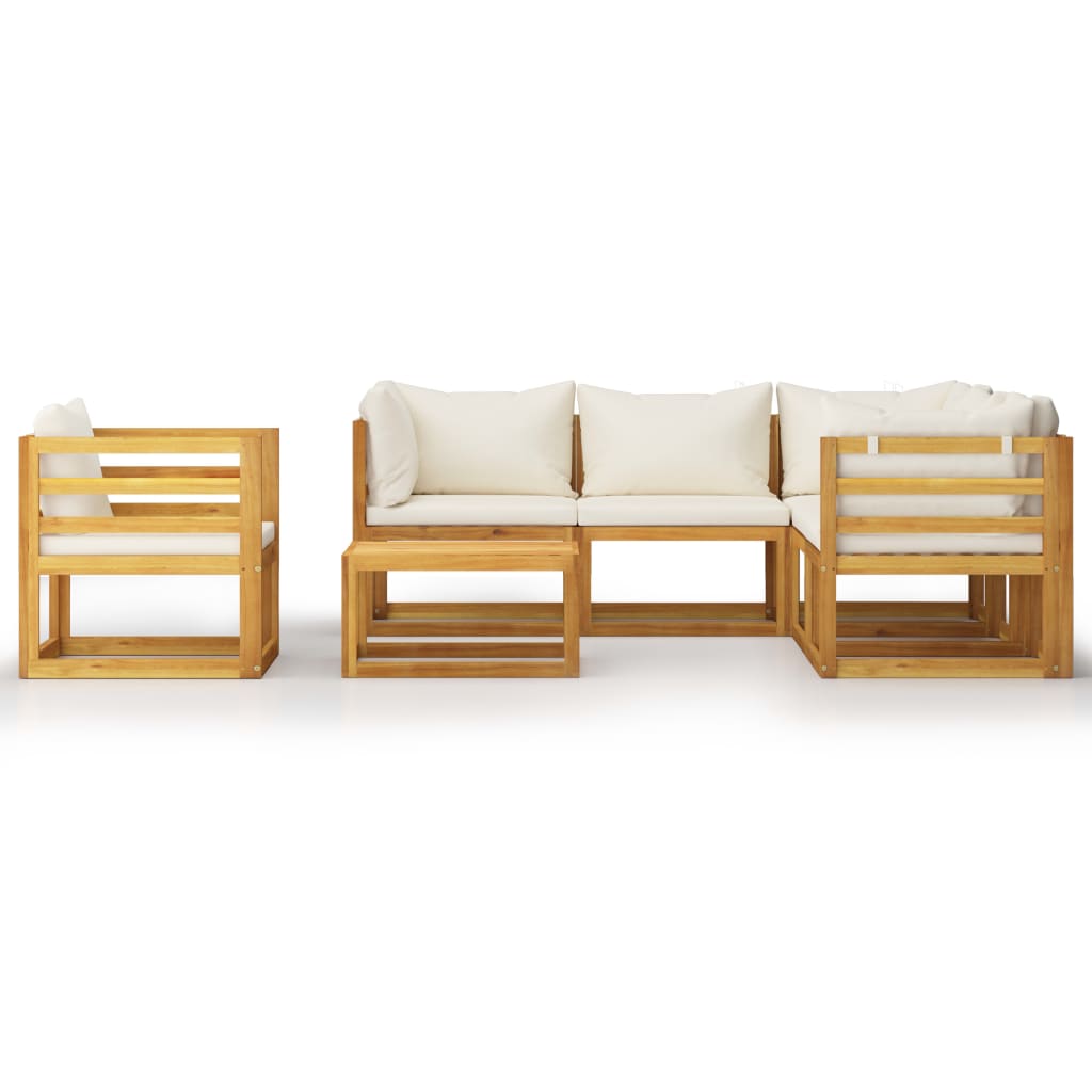 Set Divani da Giardino 7 pz con Cuscini Crema Massello Acacia - homemem39