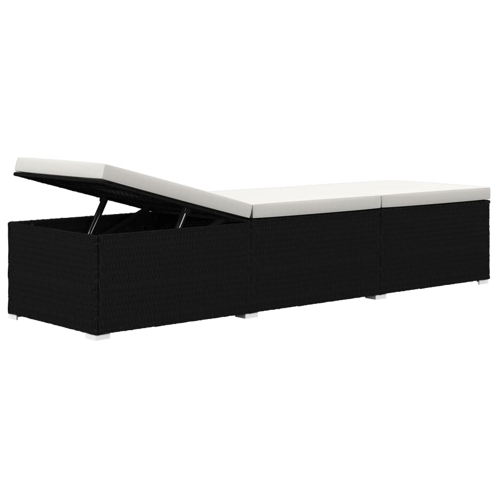 Lettini Prendisole con Tavolino 3 pz in Polyrattan Nero - homemem39