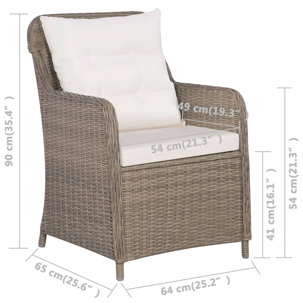 Set da Pranzo da Giardino 9 pz con Cuscini Polyrattan Marrone