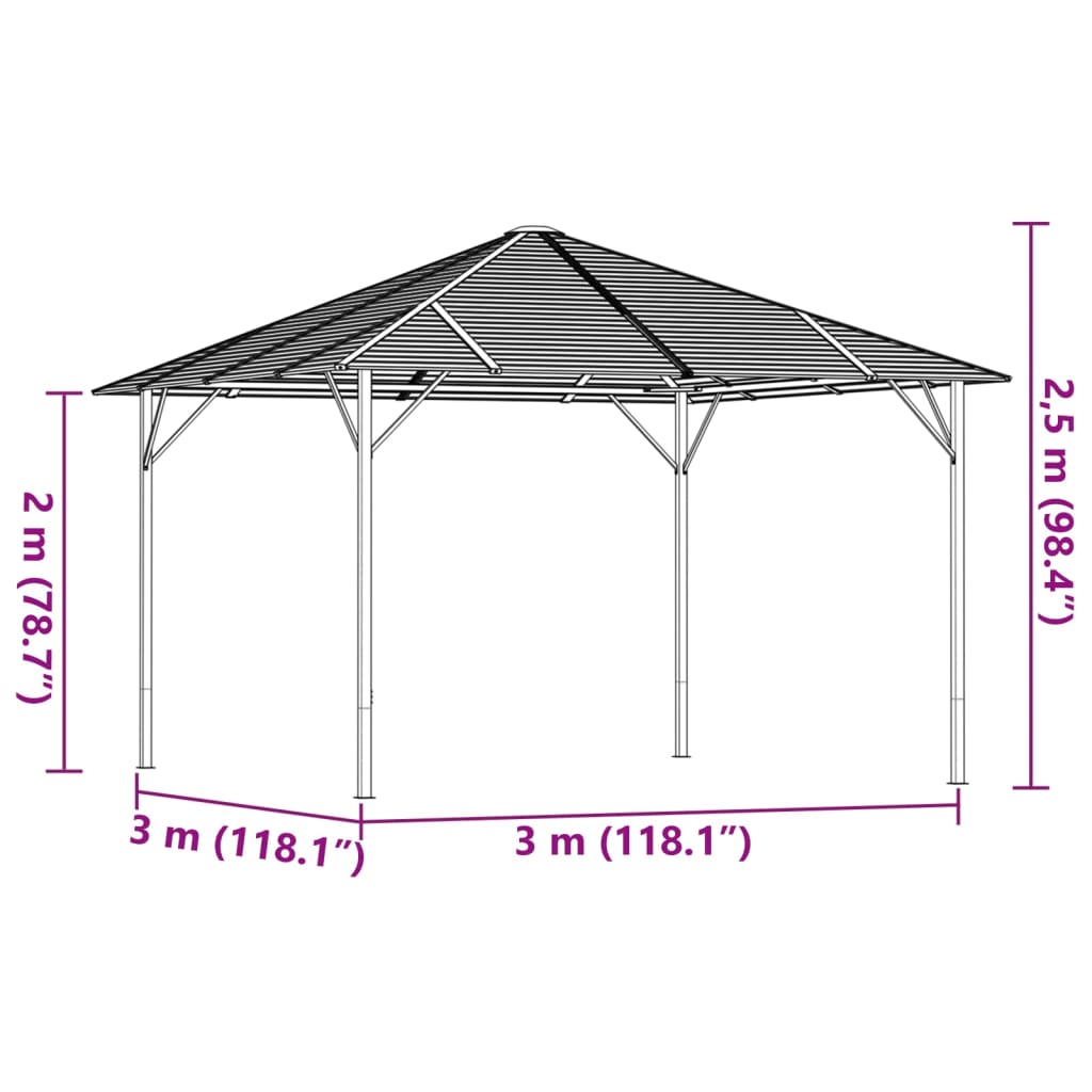 Gazebo con Tetto 3x3 m Antracite | homemem39
