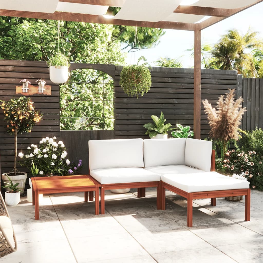 Set da giardino 4 pezzi con cuscini in legno crema, acacia e corda - homemem39