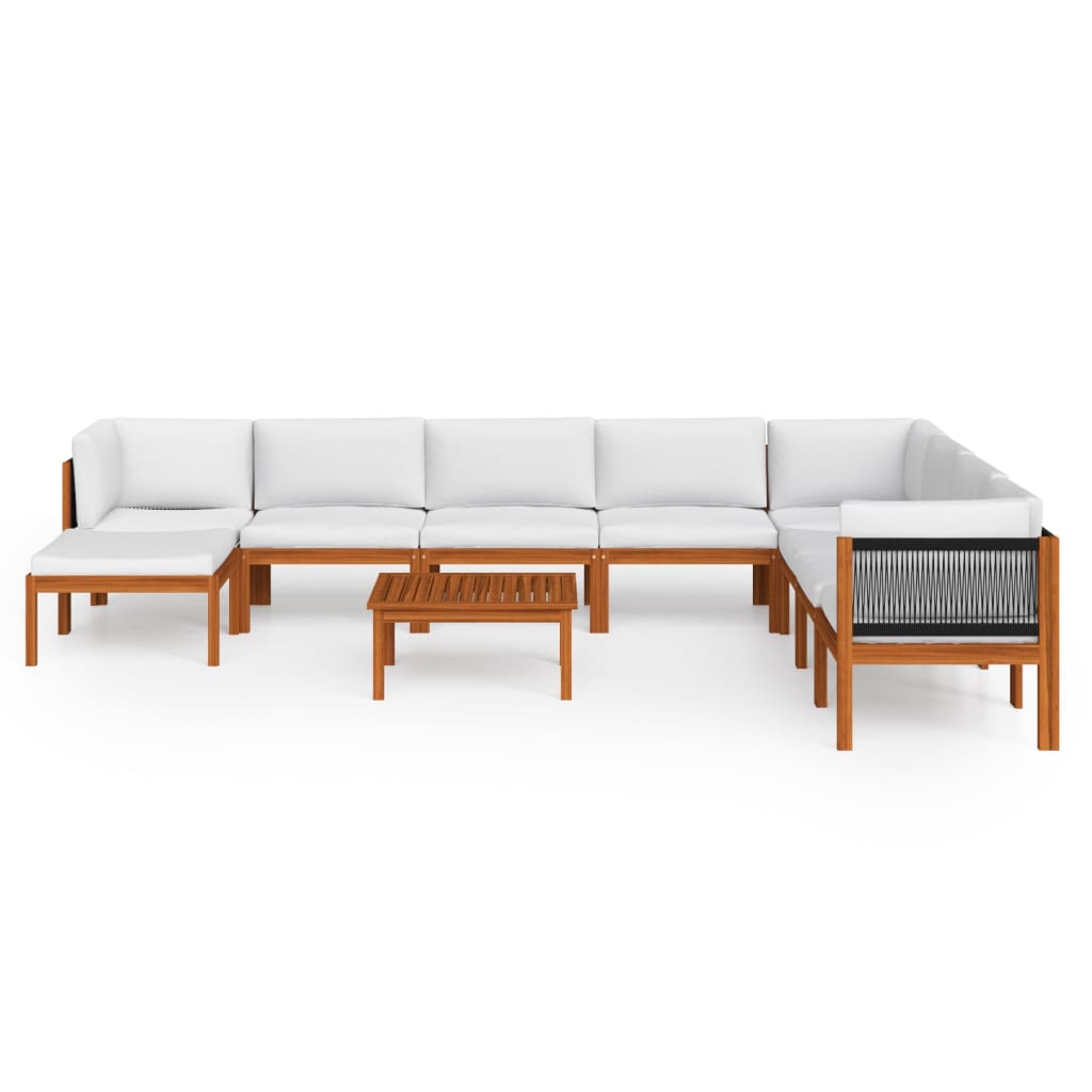 Set da giardino 9 pezzi con cuscini in legno crema, acacia e corda - homemem39