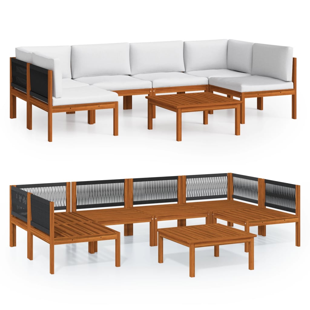 Set da Giardino 7 pz con Cuscini in Legno Crema, Acacia e Corda - homemem39