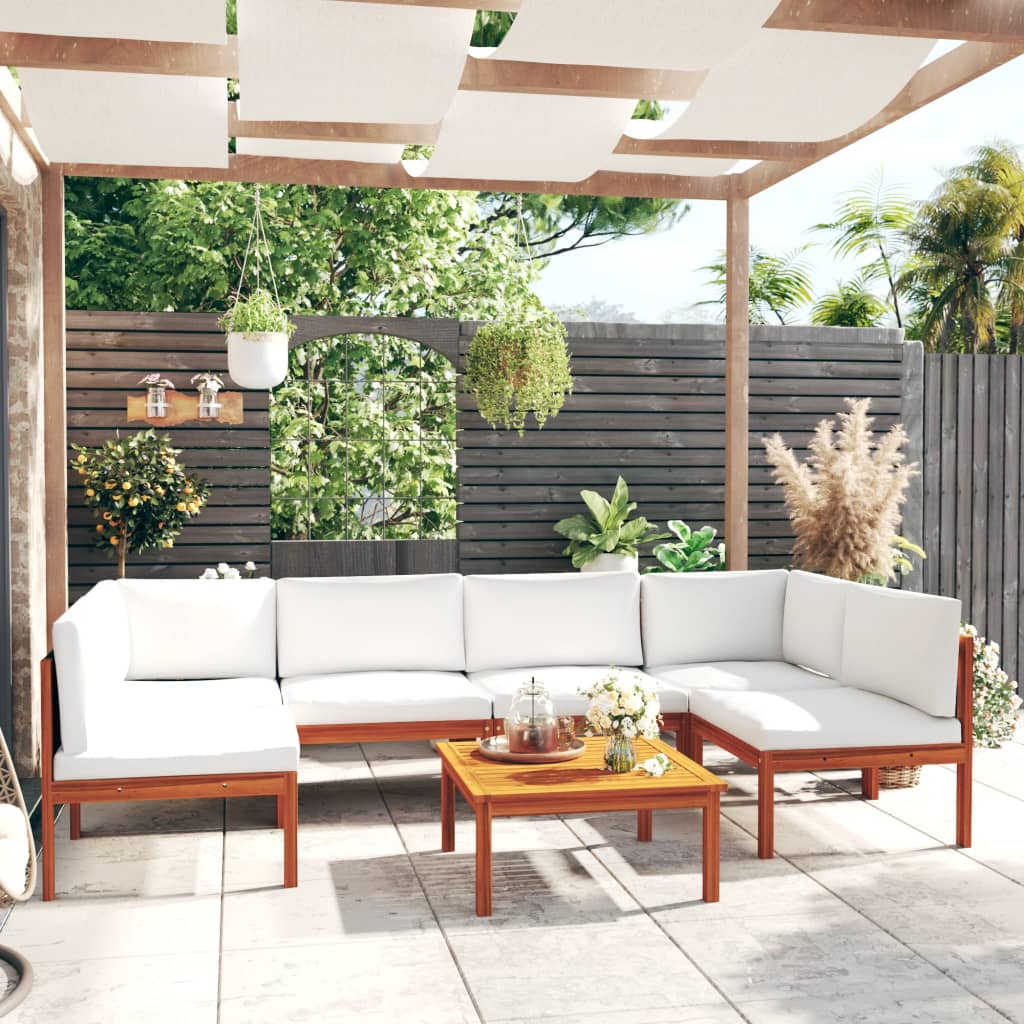 Set da Giardino 7 pz con Cuscini in Legno Crema, Acacia e Corda - homemem39