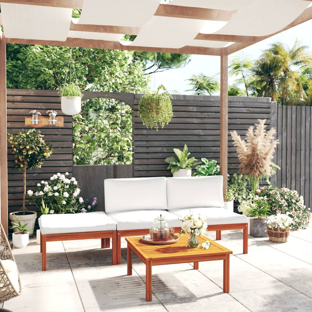 Set da giardino 4 pezzi con cuscini crema 63x63 cm - homemem39