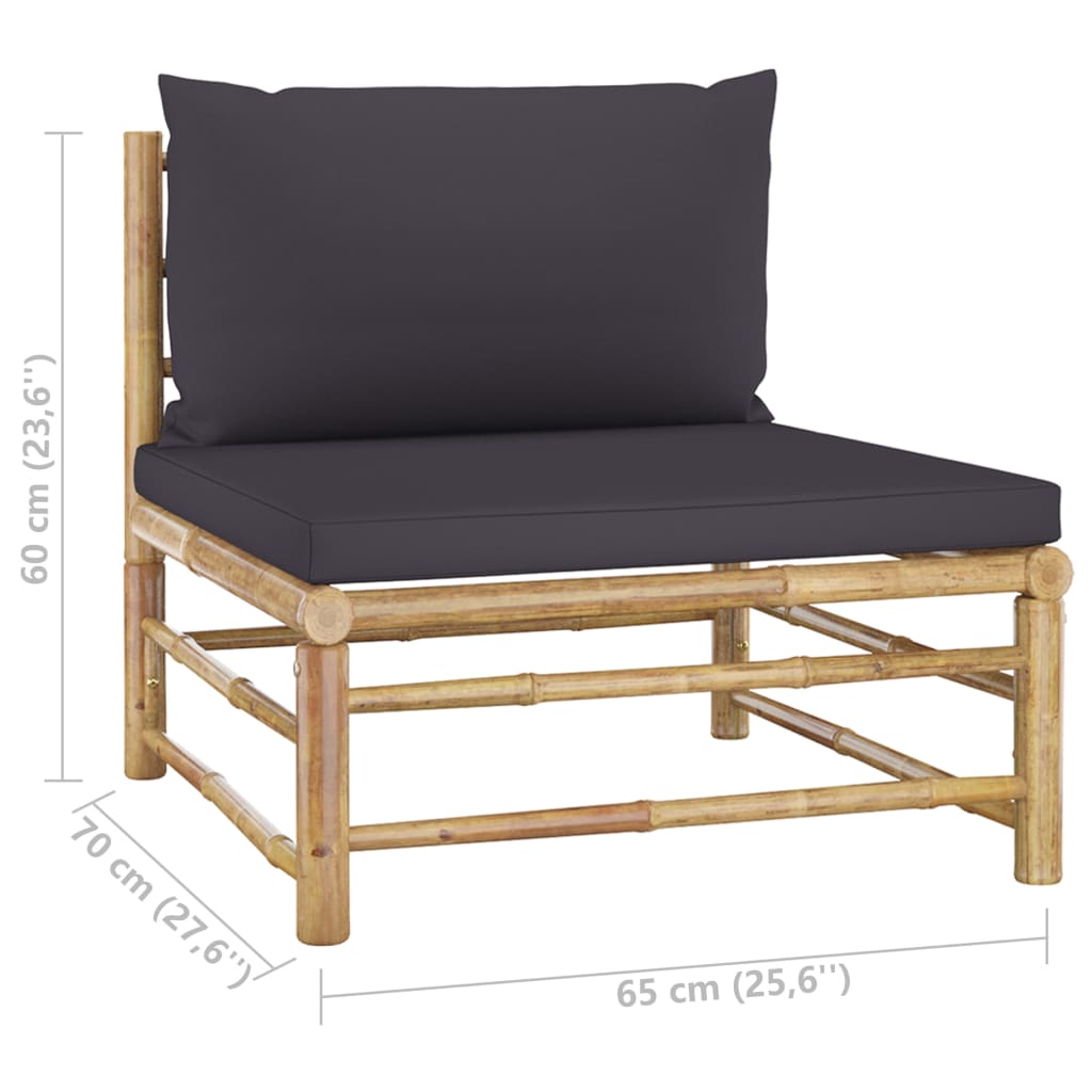 Set Divani da Giardino 3 pz con Cuscini Grigio Scuro in Bambù | homemem39