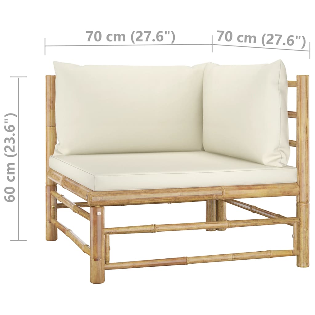Set Salotto da Giardino 10pz con Cuscini Bianco Crema in Bambù | homemem39