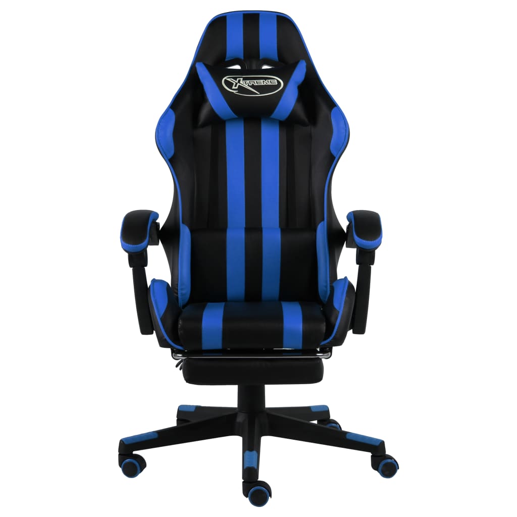 Sedia da Gaming con Poggiapiedi Blu e Nera in Similpelle - homemem39