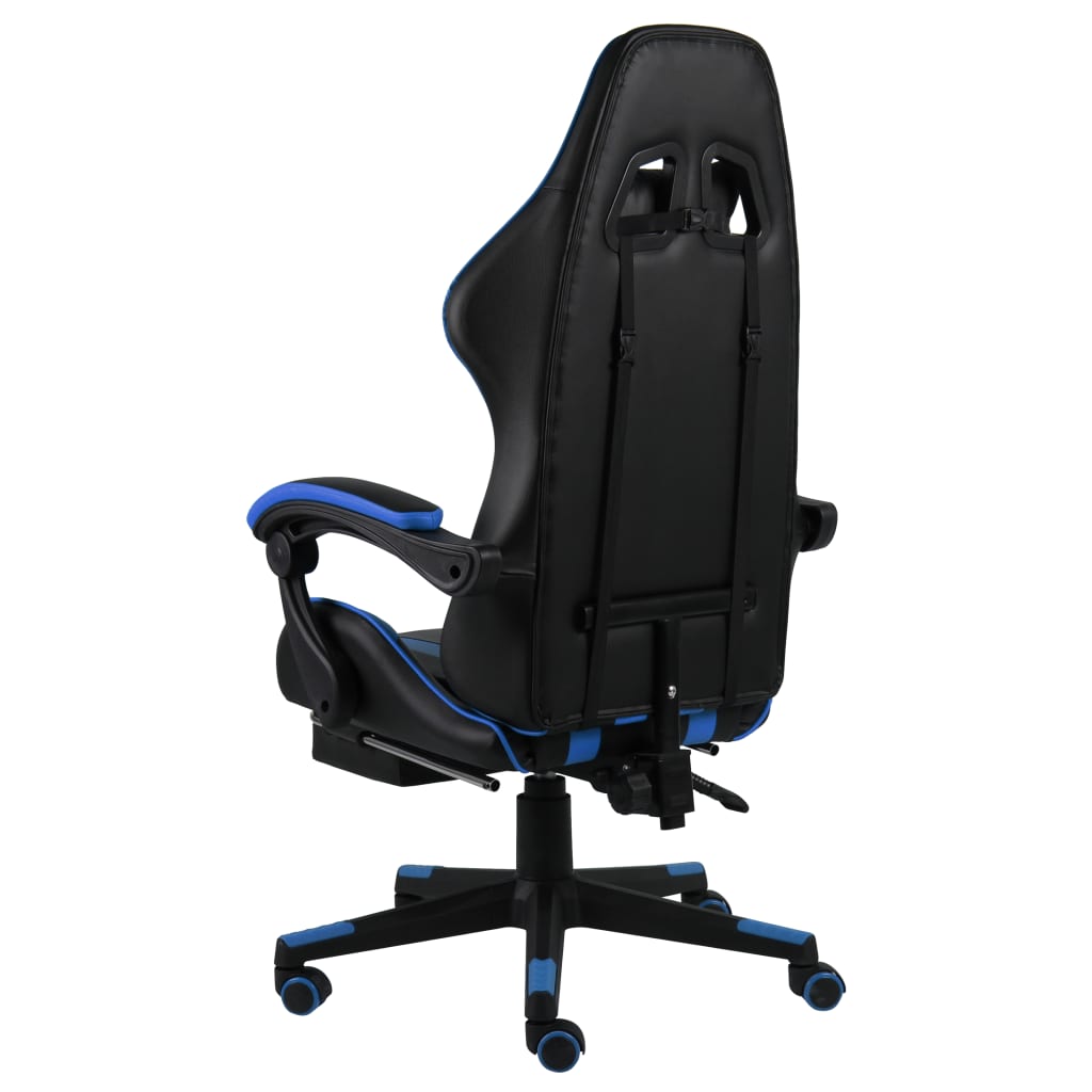 Sedia da Gaming con Poggiapiedi Blu e Nera in Similpelle - homemem39