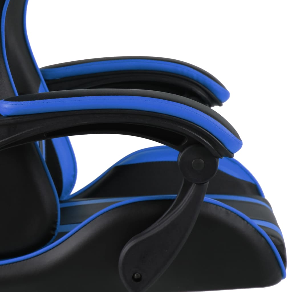 Sedia da Gaming con Poggiapiedi Blu e Nera in Similpelle - homemem39