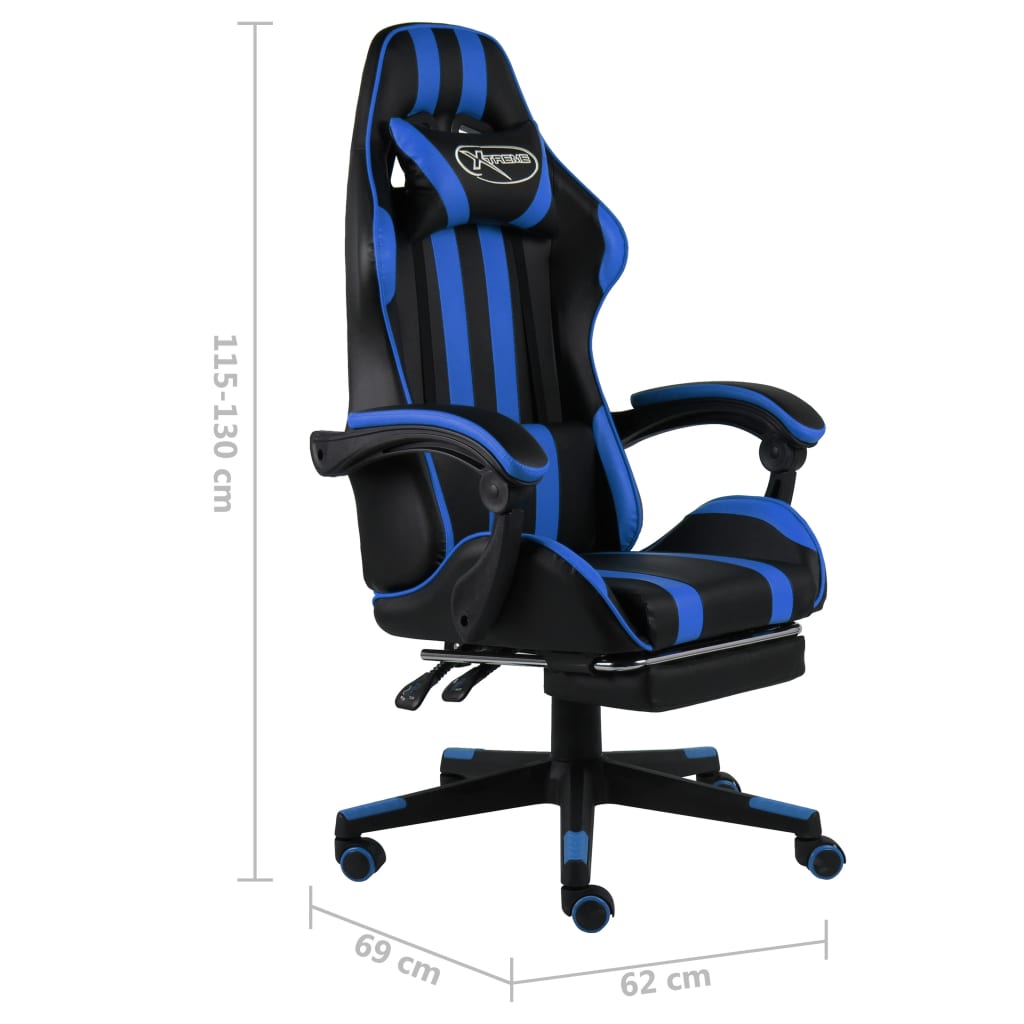 Sedia da Gaming con Poggiapiedi Blu e Nera in Similpelle | homemem39