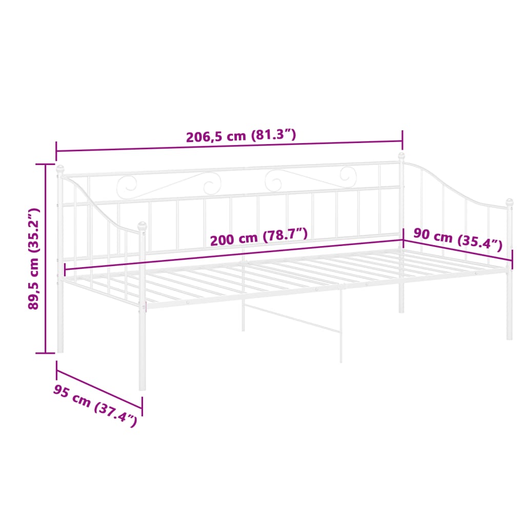 Telaio Divano Letto Bianco in Metallo 90x200 cm | homemem39
