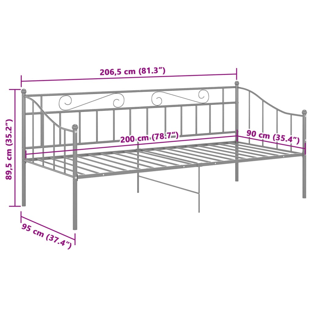 Telaio Divano Letto Grigio in Metallo 90x200 cm | homemem39