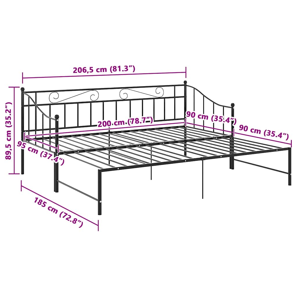 Telaio Divano Letto Estraibile Nero in Metallo 90x200 cm | homemem39