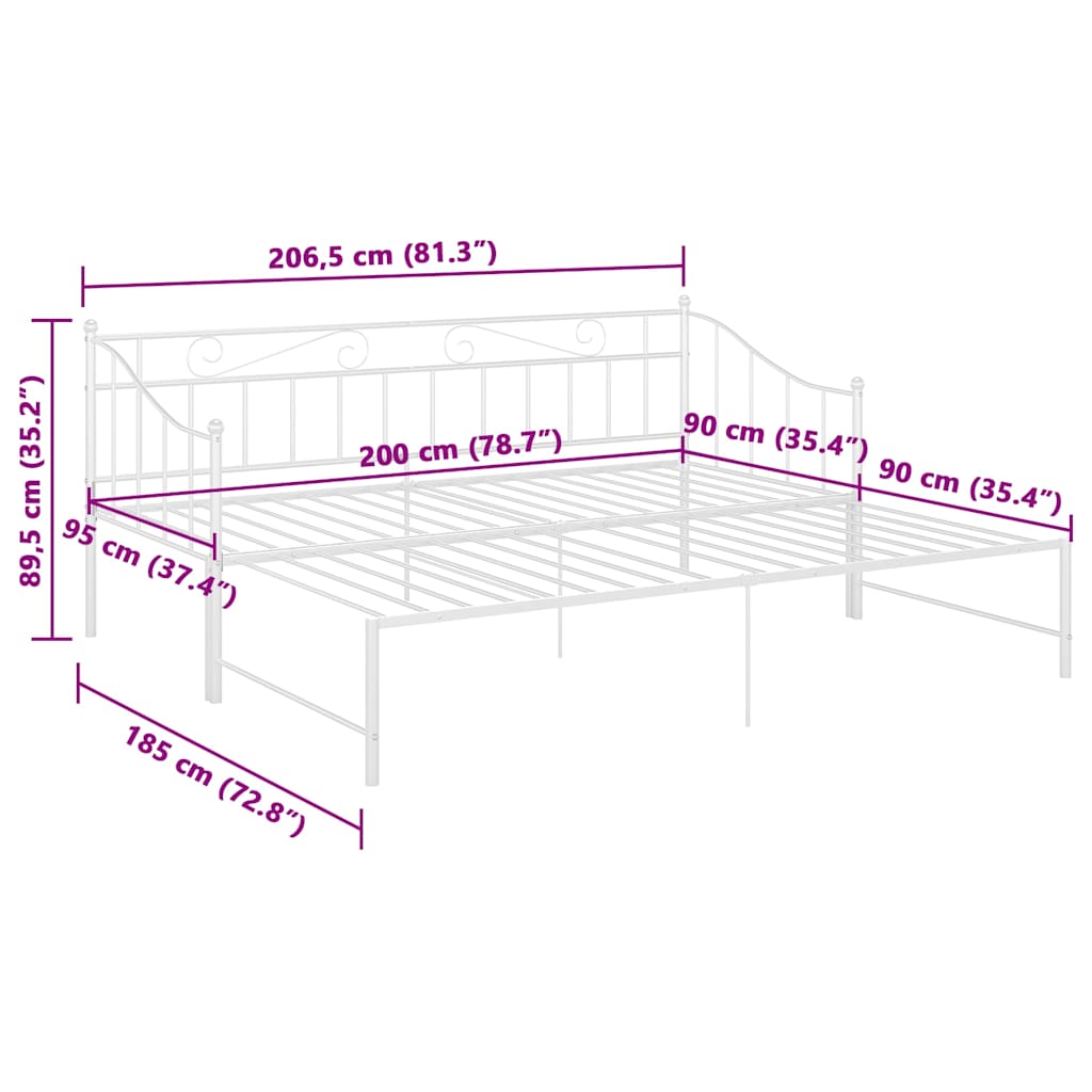 Telaio Divano Letto Estraibile Bianco in Metallo 90x200 cm