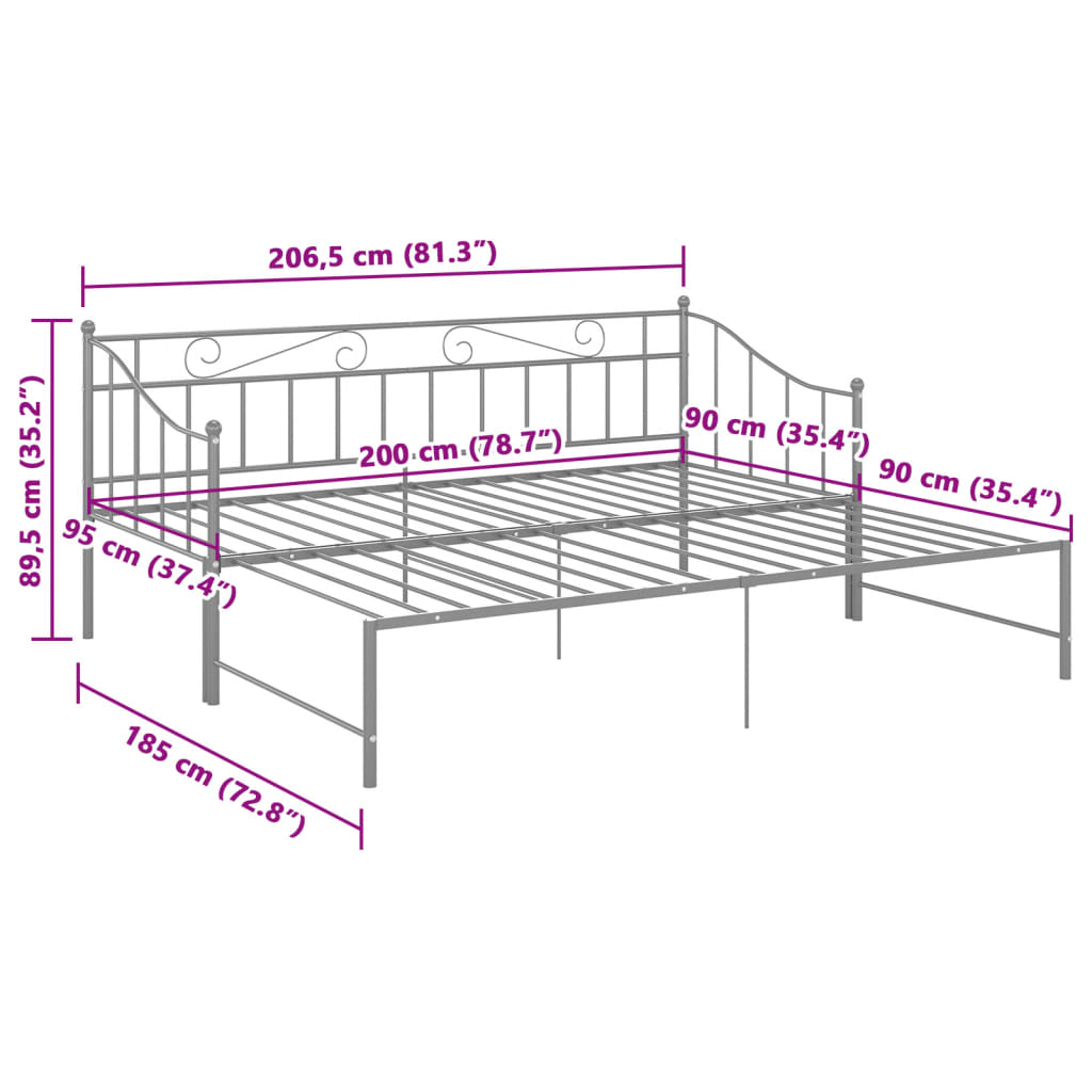 Telaio Divano Letto Estraibile Grigio in Metallo 90x200 cm | homemem39