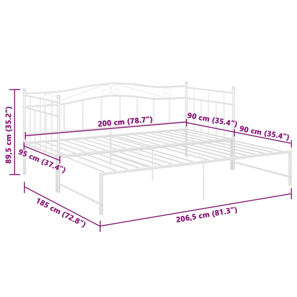 Telaio Divano Letto Estraibile Bianco in Metallo 90x200 cm | homemem39