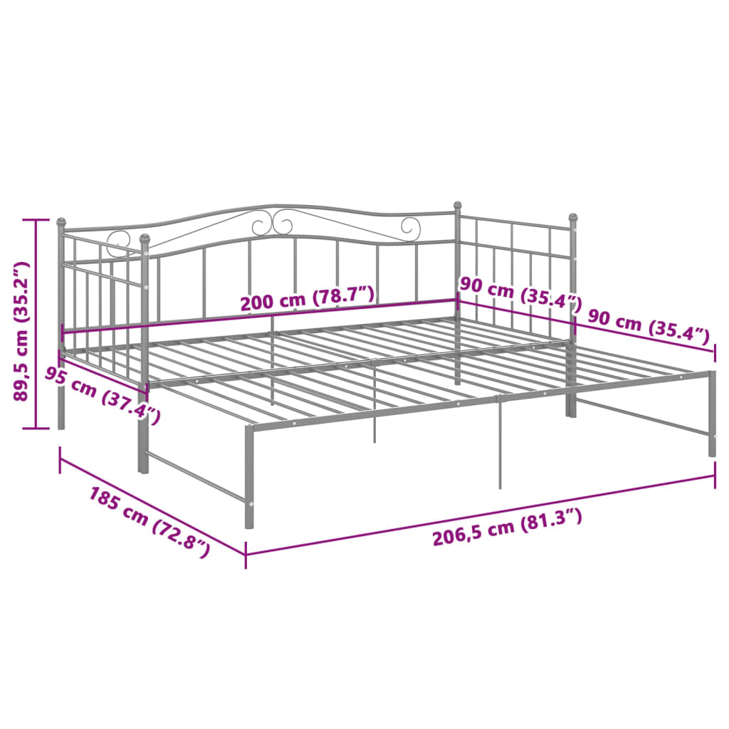 Telaio Divano Letto Estraibile Grigio in Metallo 90x200 cm | homemem39