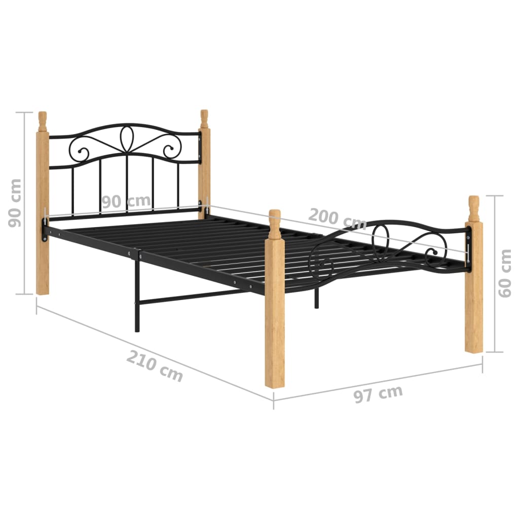 Giroletto Nero in Metallo e Legno Massello di Rovere 90x200 cm | homemem39