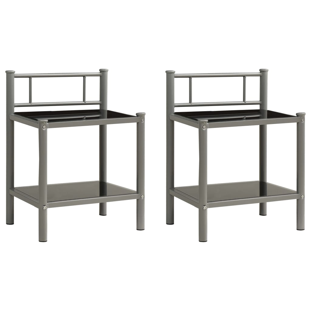 Comodini 2 pz Grigio e Nero in Metallo e Vetro - homemem39