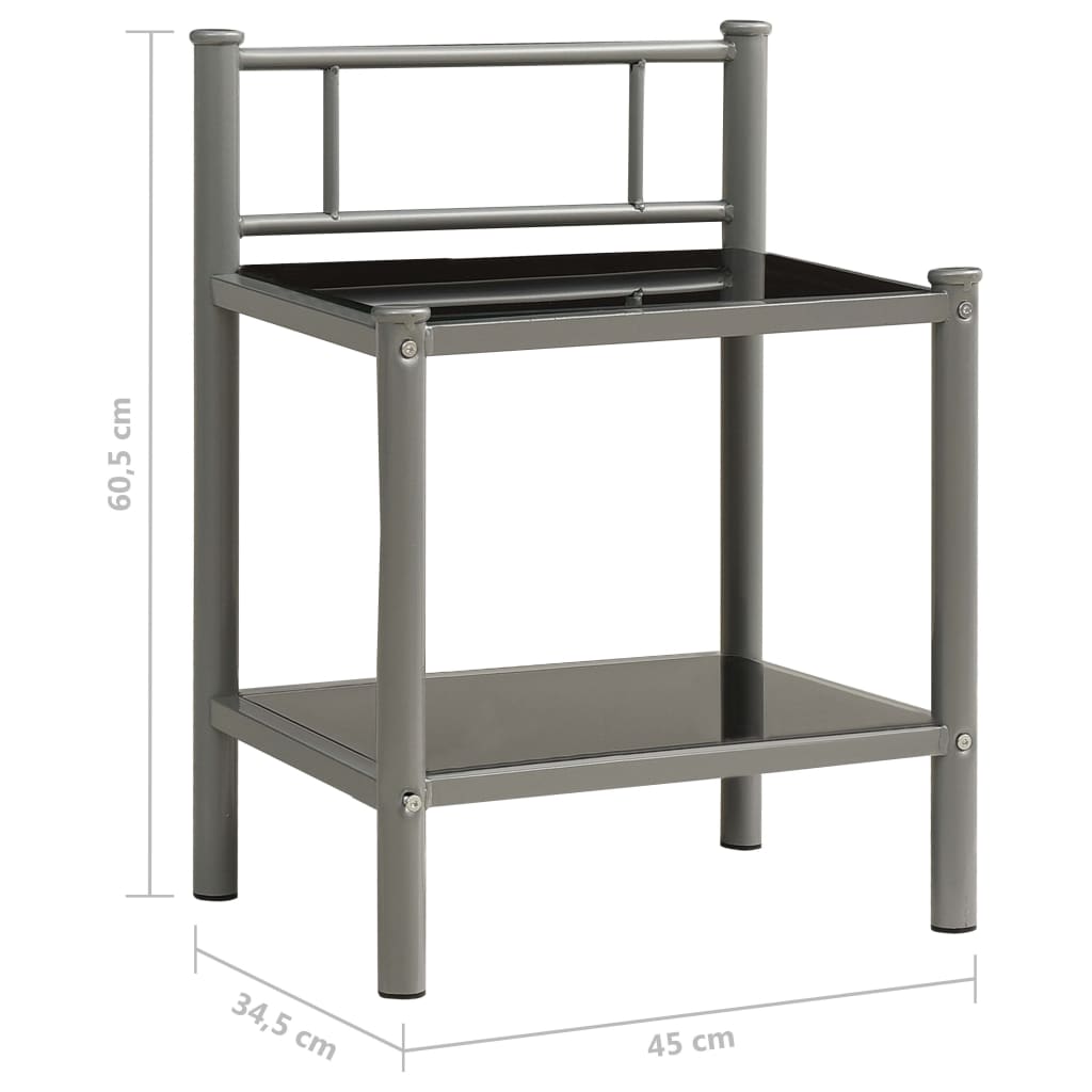 Comodini 2 pz Grigio e Nero in Metallo e Vetro - homemem39