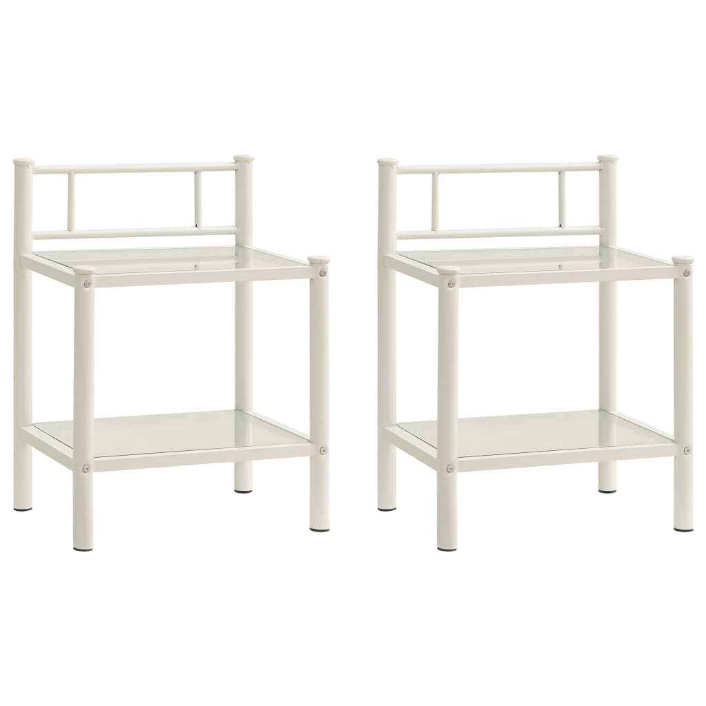 Comodini 2 pz in Metallo Bianco e Vetro Trasparente - homemem39