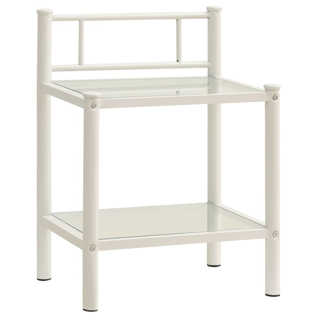 Comodini 2 pz in Metallo Bianco e Vetro Trasparente - homemem39