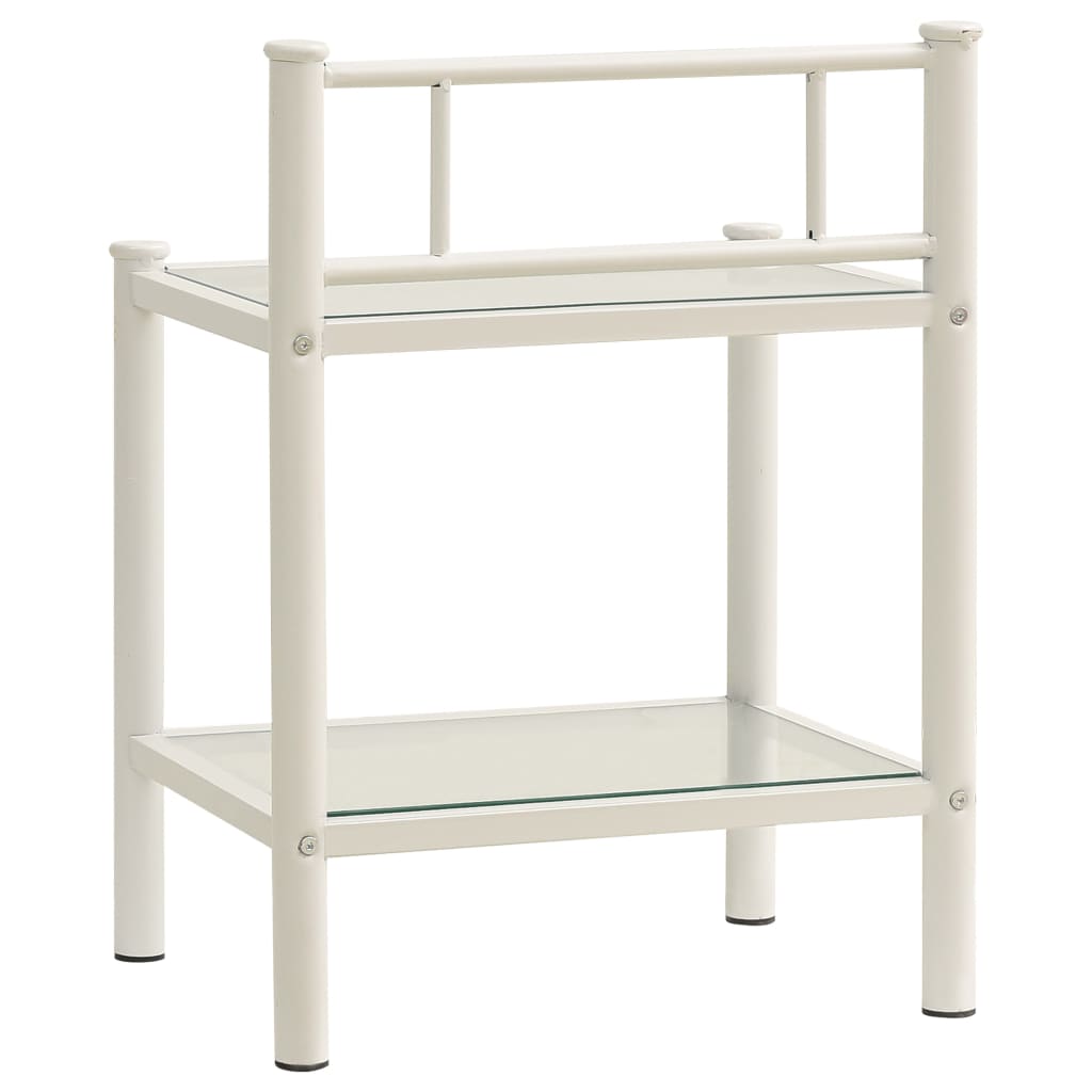 Comodini 2 pz in Metallo Bianco e Vetro Trasparente - homemem39