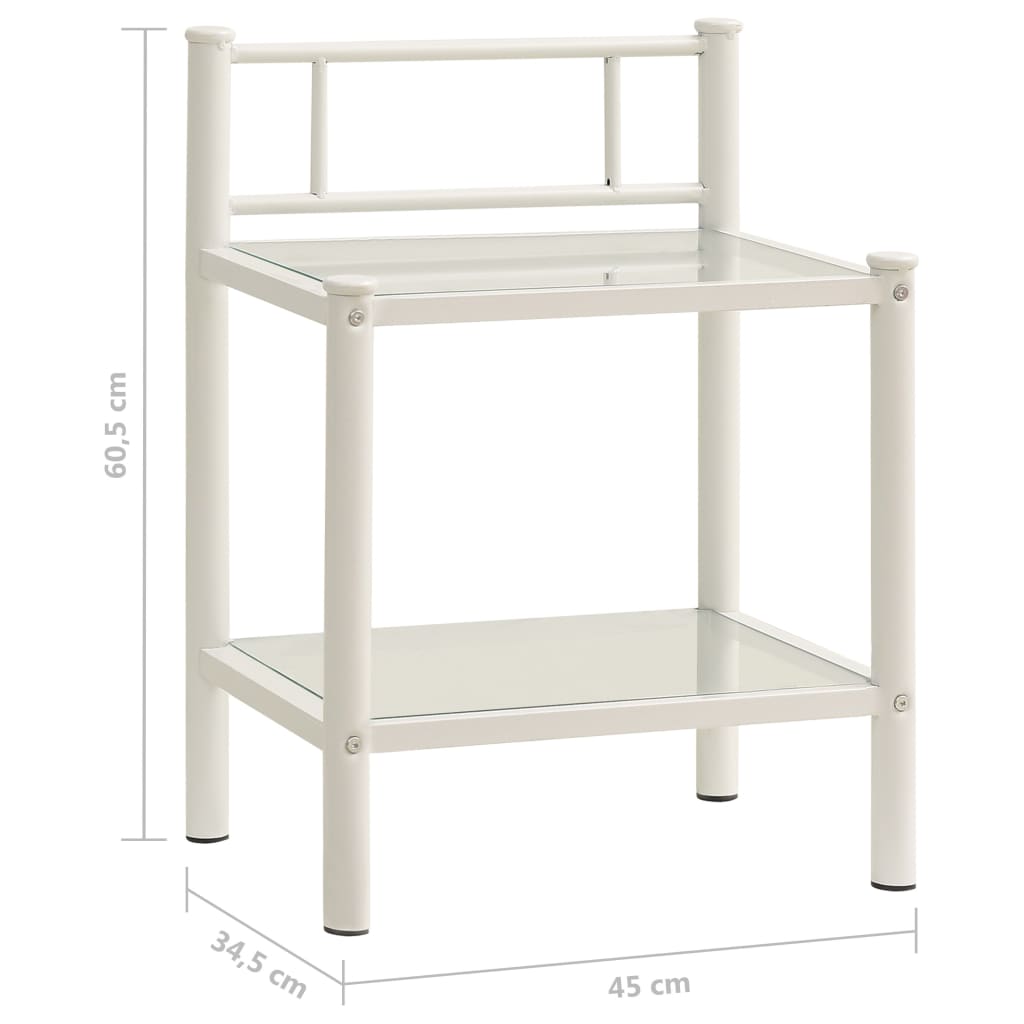 Comodini 2 pz in Metallo Bianco e Vetro Trasparente - homemem39