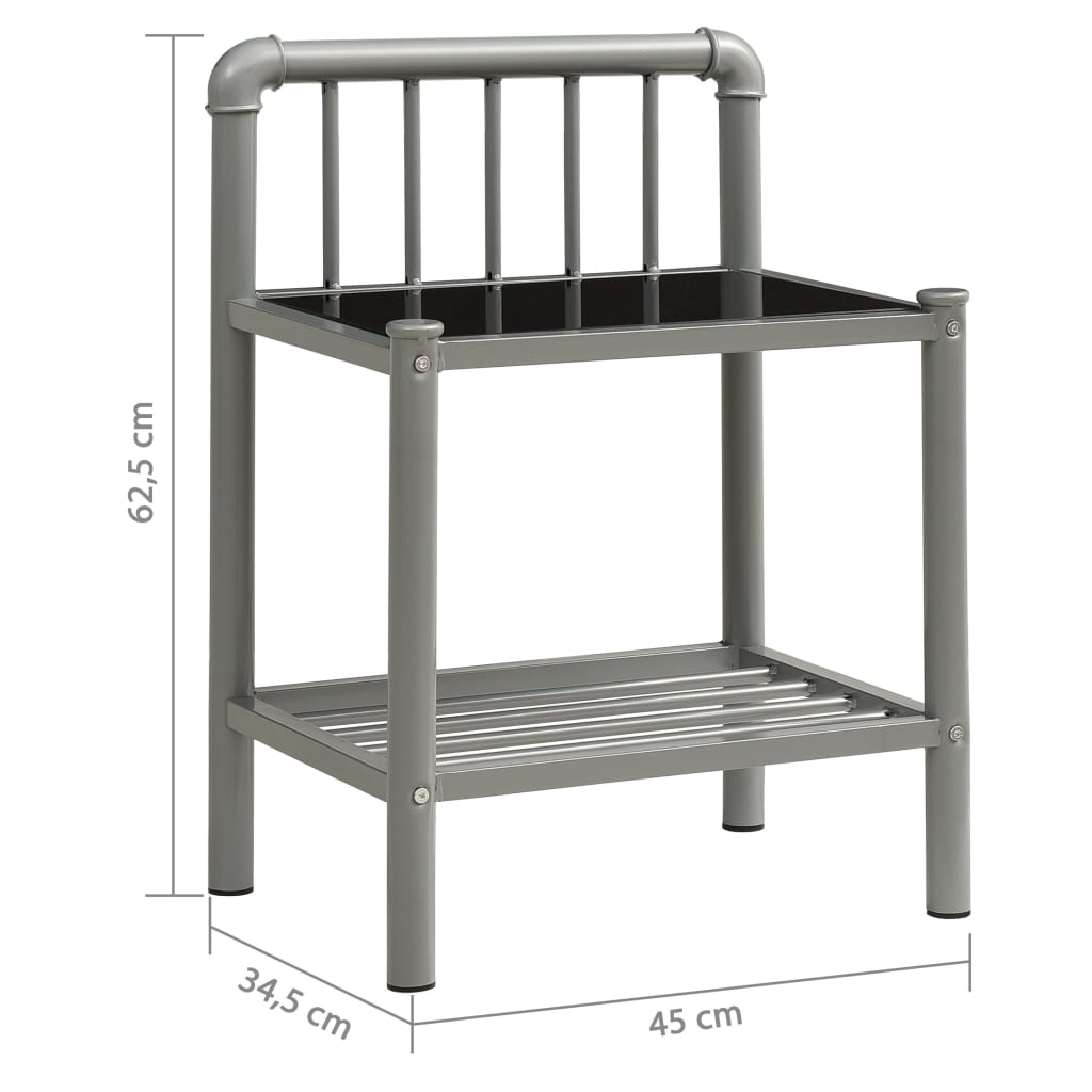 Comodino Grigio e Nero 45x34,5x62,5 cm in Metallo e Vetro - homemem39