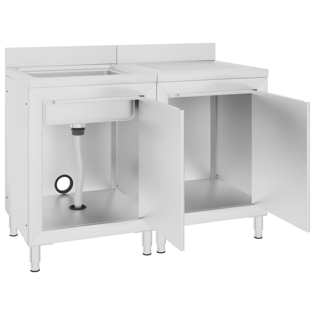 Mobiletto da Cucina con Lavandino in Acciaio Inox 120x60x96 cm - homemem39
