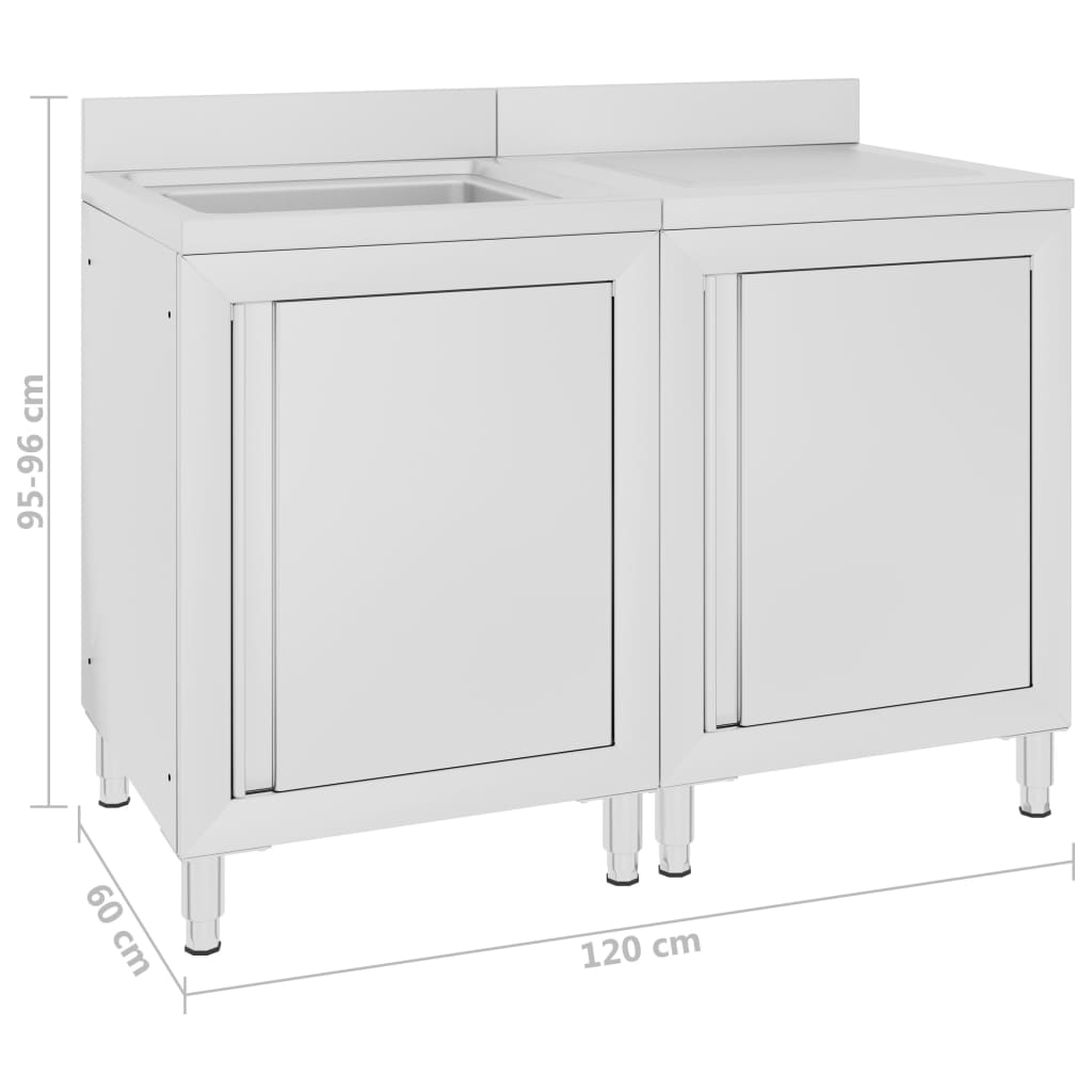 Mobiletto da Cucina con Lavandino in Acciaio Inox 120x60x96 cm - homemem39