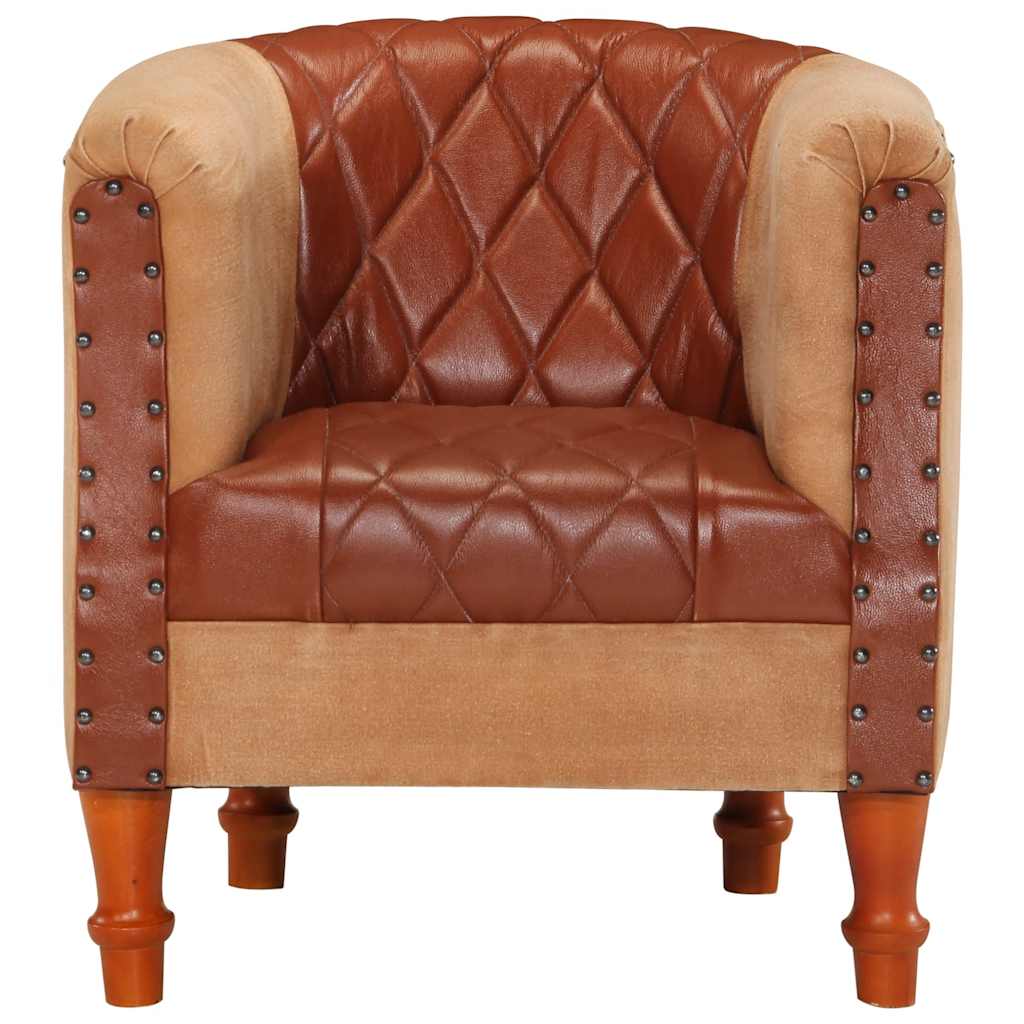Poltrona a Pozzetto Marrone Vera Pelle e Legno Massello Mango - homemem39