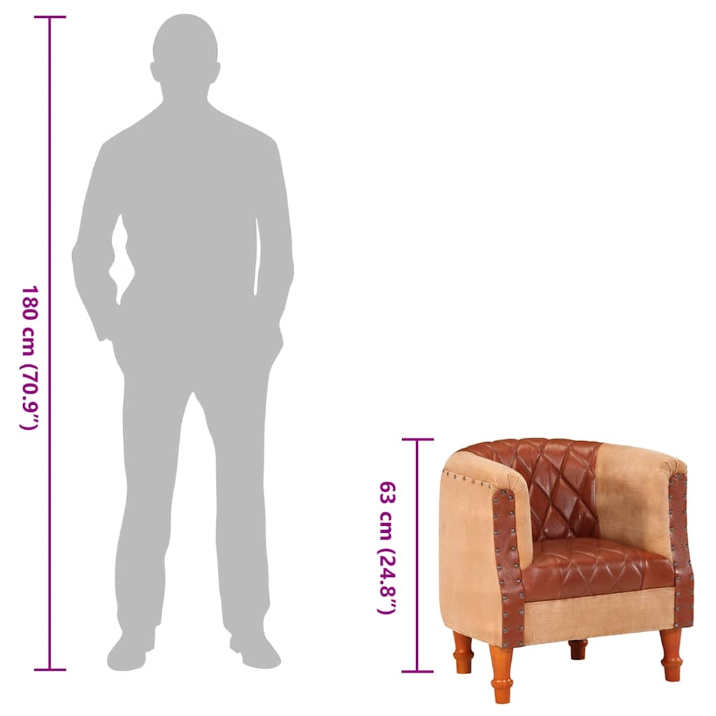 Poltrona a Pozzetto Marrone Vera Pelle e Legno Massello Mango - homemem39