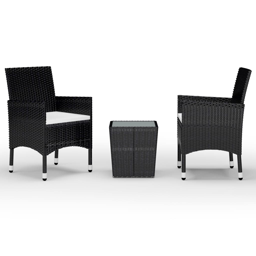 3-piece Garden Bistro Set in Polyrattan and Black Glass