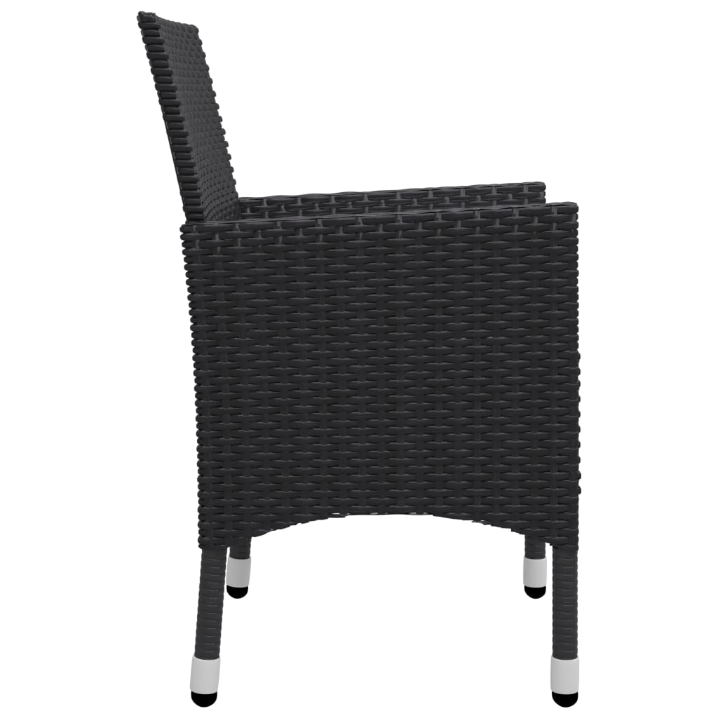 3-piece Garden Bistro Set in Polyrattan and Black Glass