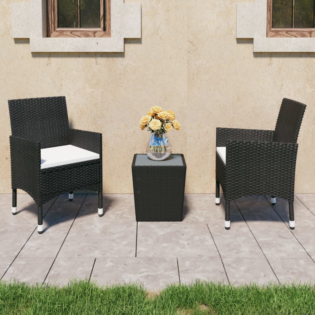3-piece Garden Bistro Set in Polyrattan and Black Glass