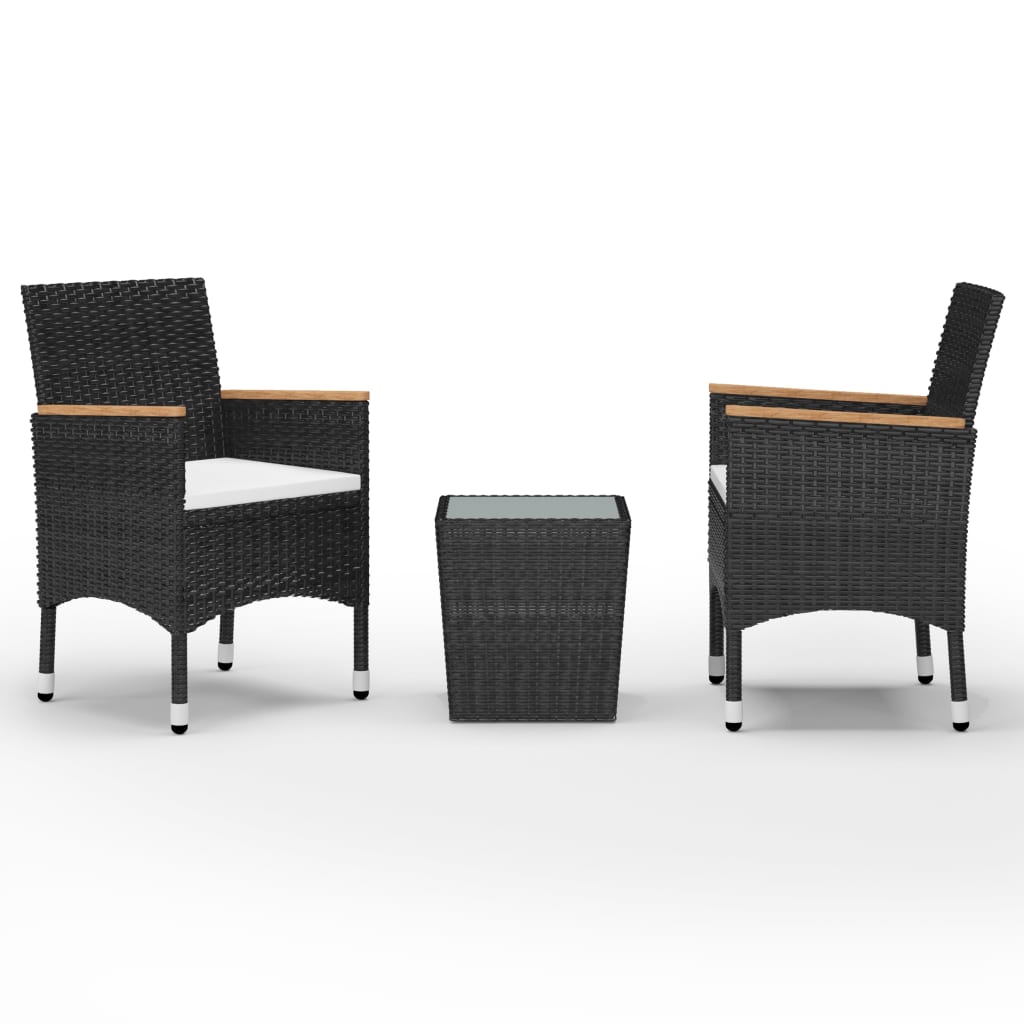 3-piece Garden Bistro Set in Polyrattan and Black Glass