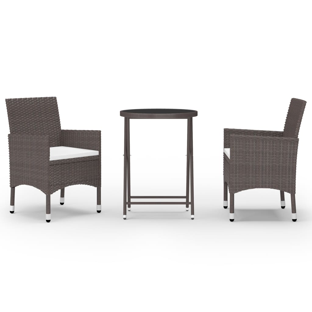 Set Bistrot Giardino 3 pz Polyrattan e Vetro Temperato Marrone - homemem39