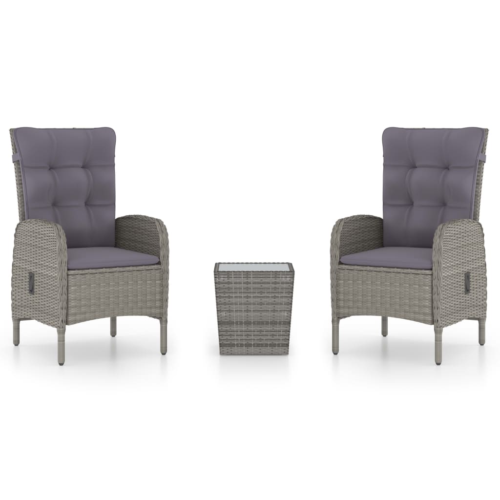 Set da Bistrot da Giardino 3 pz in Polyrattan e Vetro Grigio - homemem39