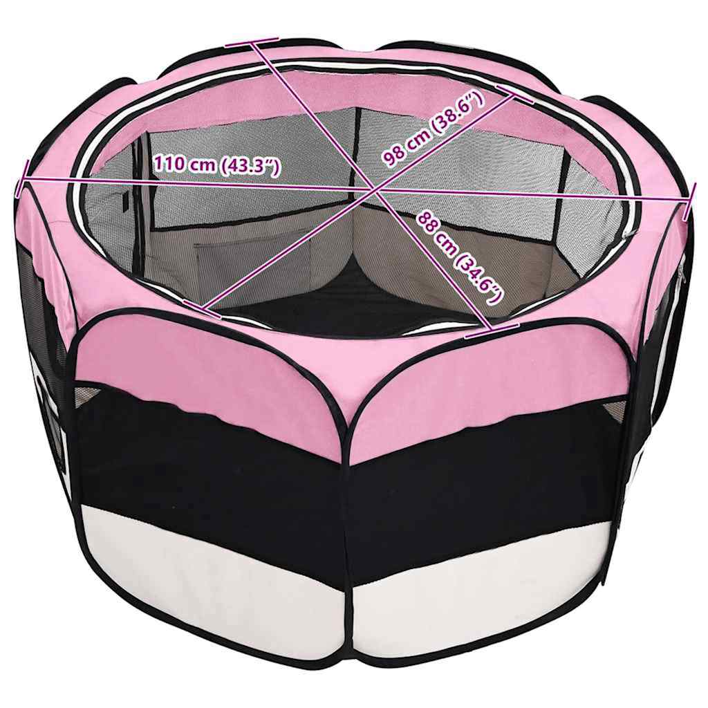 Box per Cani Pieghevole con Borsa Trasporto Rosa 110x110x58 cm | homemem39