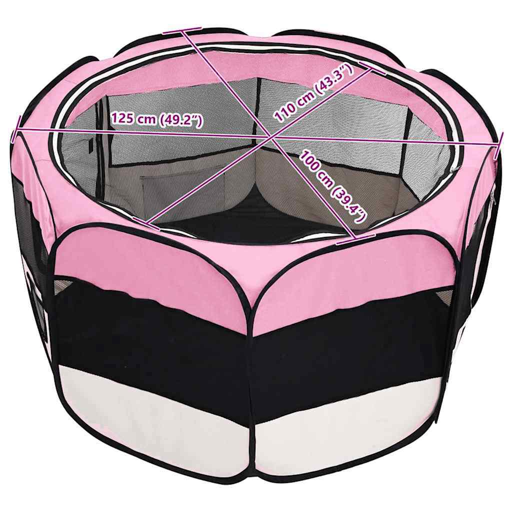 Box per Cani Pieghevole con Borsa Trasporto Rosa 125x125x61 cm - homemem39