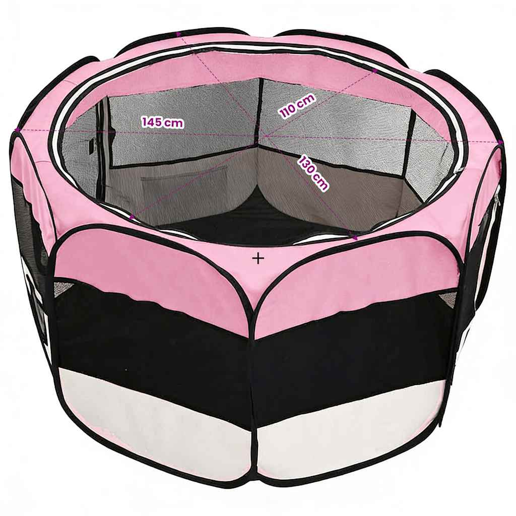 Box per Cani Pieghevole con Borsa Trasporto Rosa 145x145x61 cm | homemem39