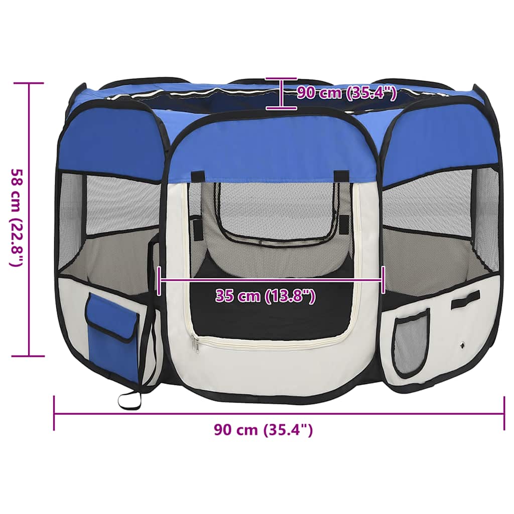 Box per Cani Pieghevole con Borsa Trasporto Blu 90x90x58 cm | homemem39